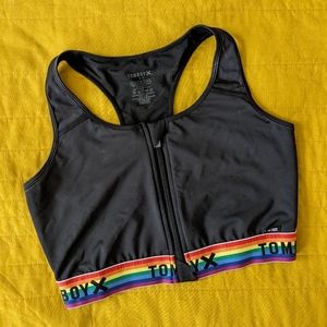 TomboyX Swim Racerback Zip Top - Black Rainbow